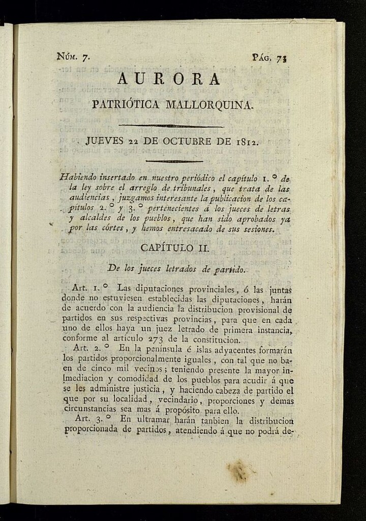 Miniatura de Aurora Patriótica Mallorquina del 22 de octubre de 1812, nº 7