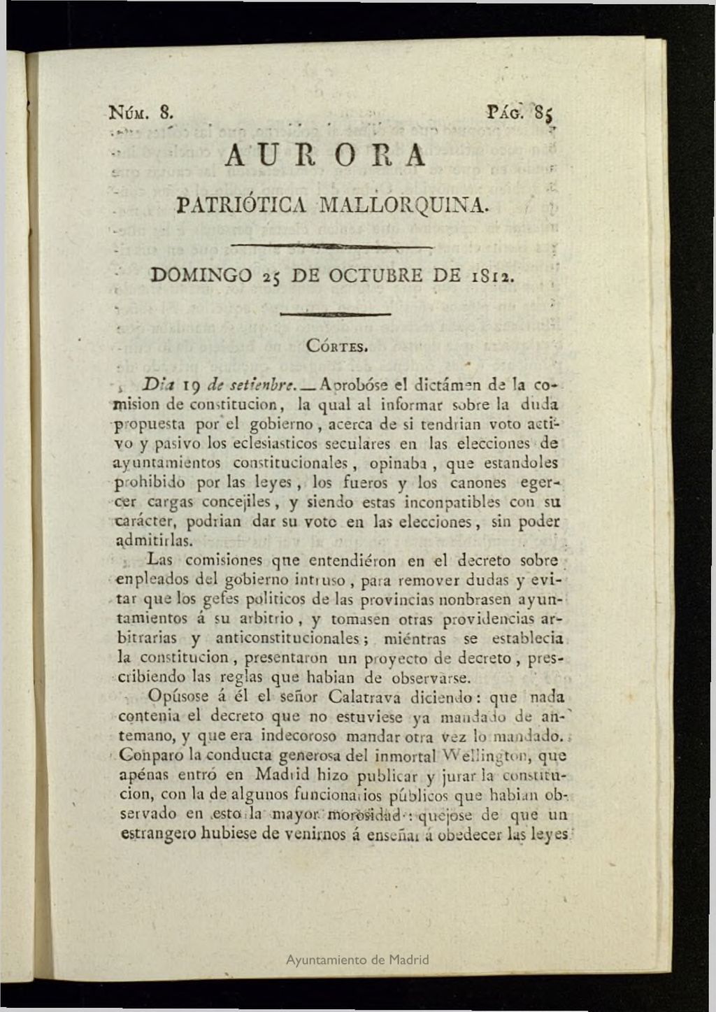Miniatura de Aurora Patriótica Mallorquina del 25 de octubre de 1812, nº 8