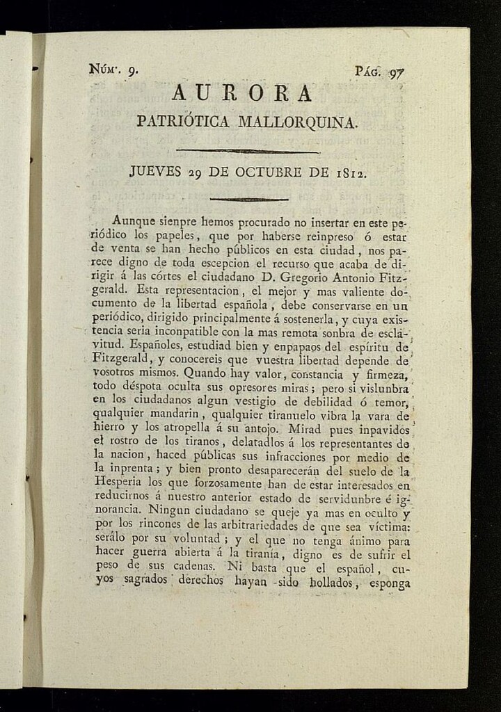 Miniatura de Aurora Patriótica Mallorquina del 29 de octubre de 1812, nº 9