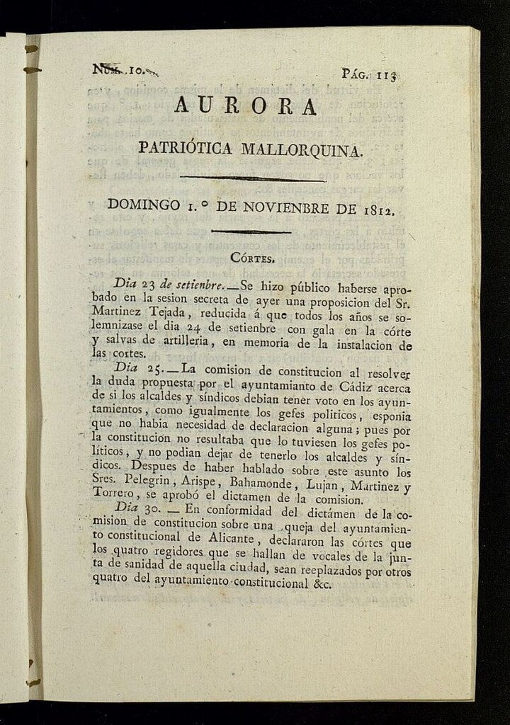 Miniatura de Aurora Patriótica Mallorquina del 1 de noviembre de 1812, nº º10
