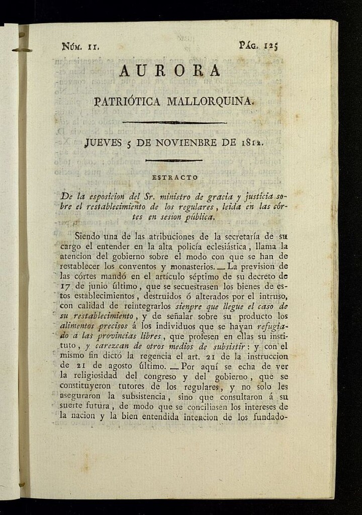 Miniatura de Aurora Patriótica Mallorquina del 5 de noviembre de 1812, nº 11