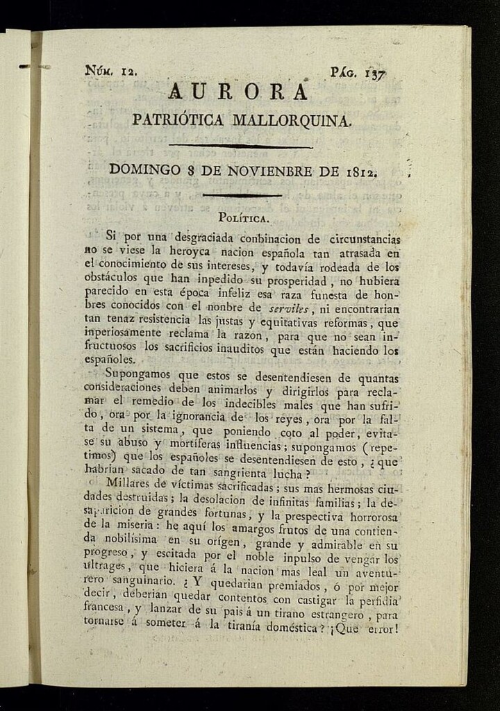 Miniatura de Aurora Patriótica Mallorquina del 8 de noviembre de 1812, nº 12