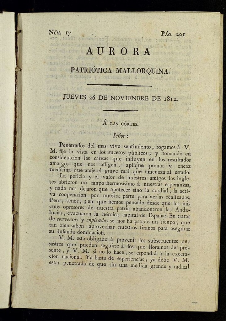 Miniatura de Aurora Patriótica Mallorquina del 26 de noviembre de 1812, nº 17