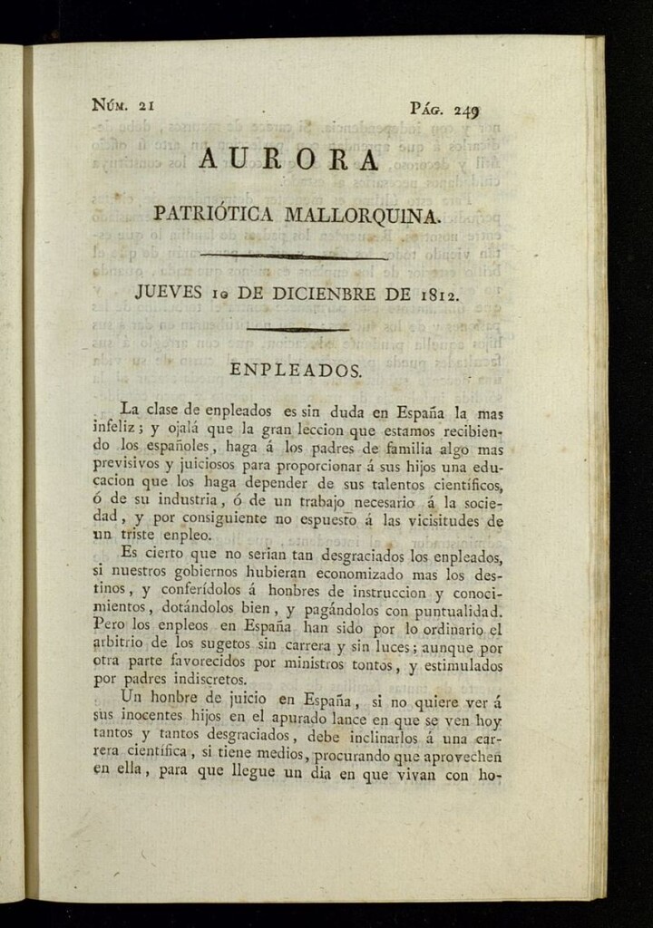 Miniatura de Aurora Patriótica Mallorquina del 10 de diciembre de 1812, nº 21