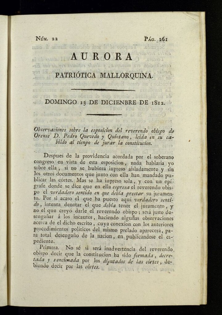 Miniatura de Aurora Patriótica Mallorquina del 13 de diciembre de 1812, nº 22