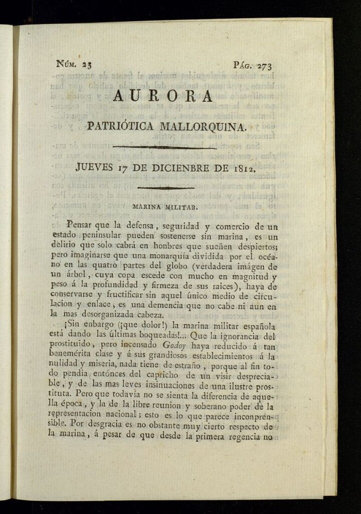 Miniatura de Aurora Patriótica Mallorquina del 17 de diciembre de 1812, nº 23