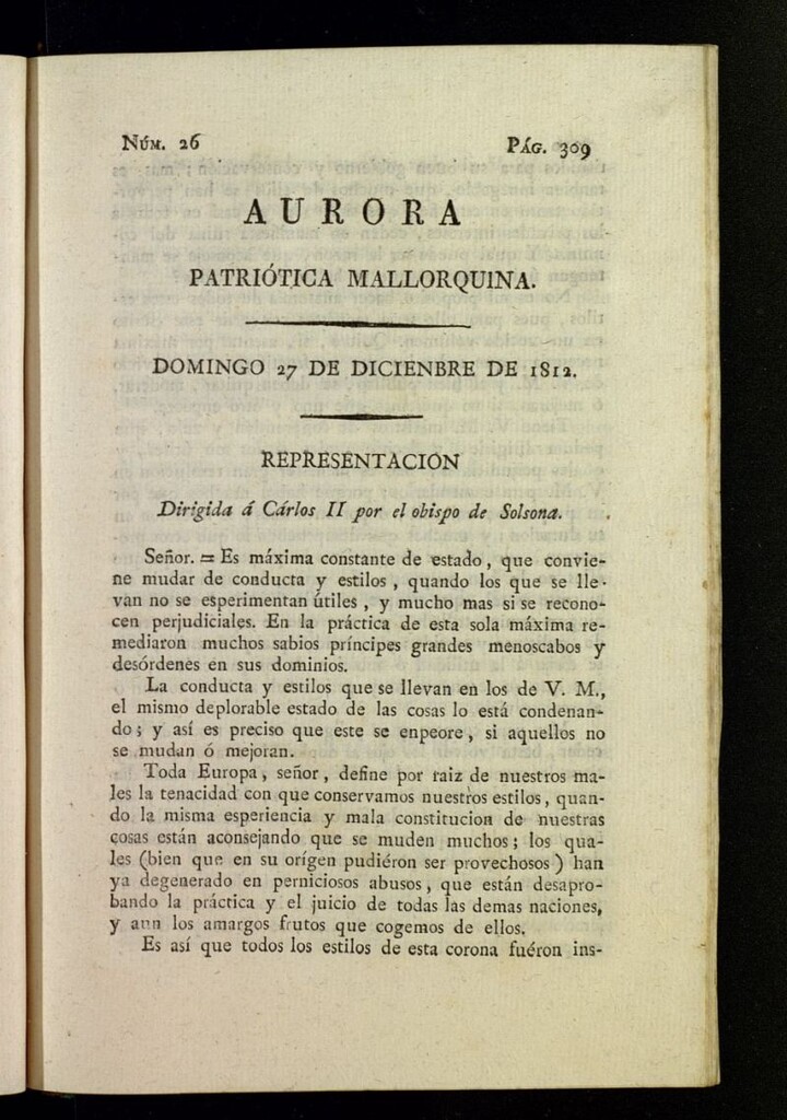 Miniatura de Aurora Patriótica Mallorquina del 27 de diciembre de 1812, nº 26