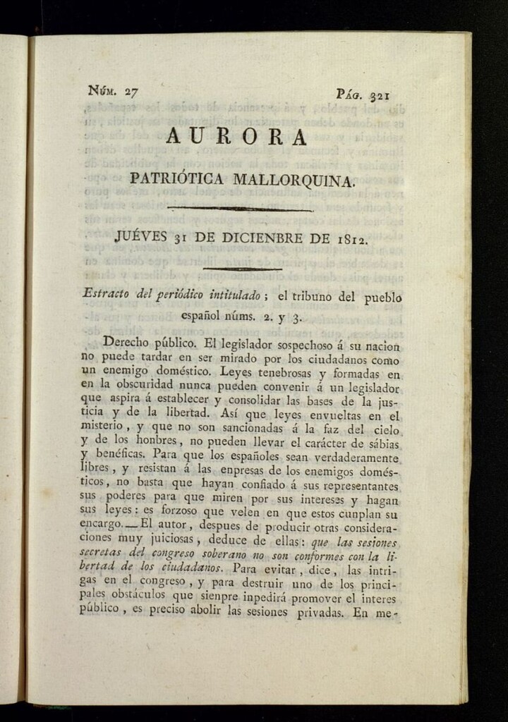 Miniatura de Aurora Patriótica Mallorquina del 31 de diciembre de 1812, nº 27