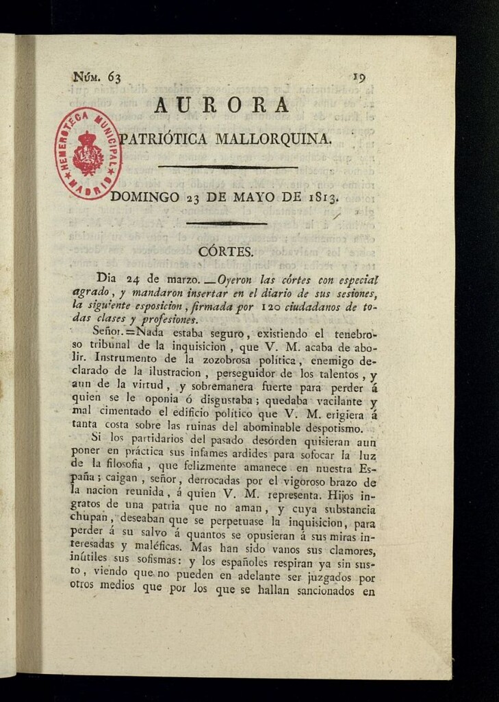 Miniatura de Aurora Patriótica Mallorquina del 23 de mayo de 1813, nº 63