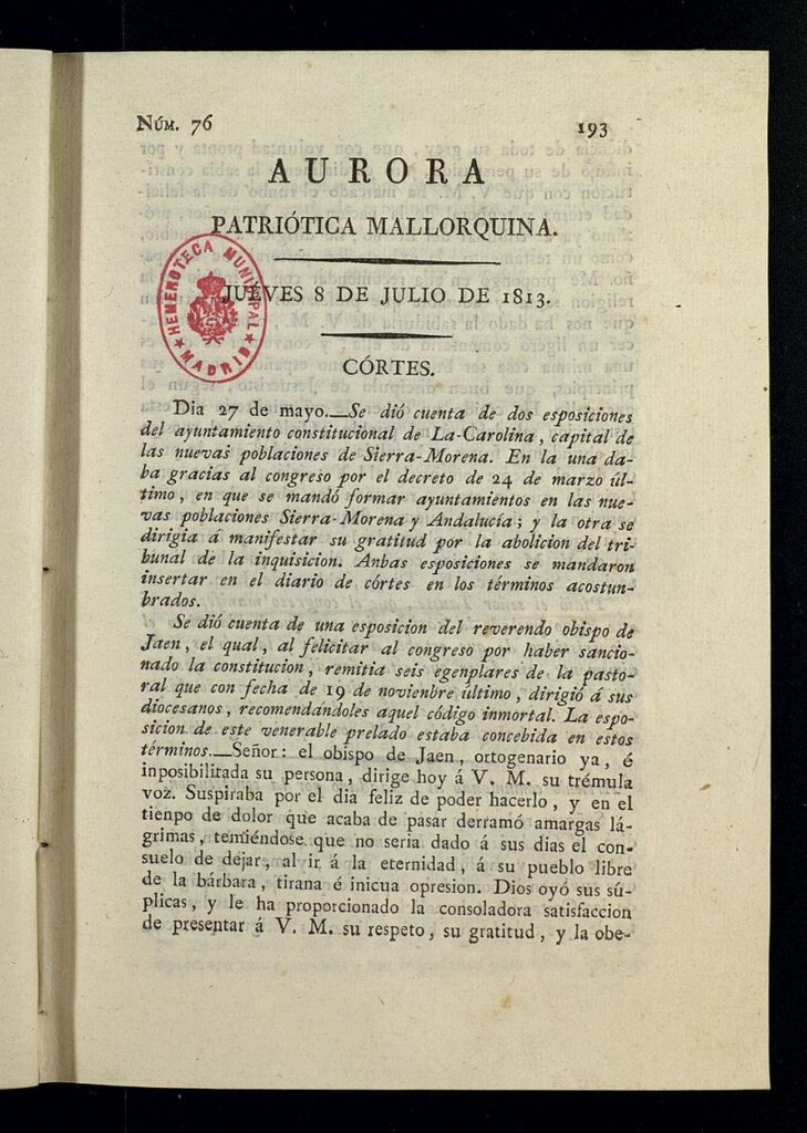 Miniatura de Aurora Patriótica Mallorquina del 8 de julio de 1813, nº 76