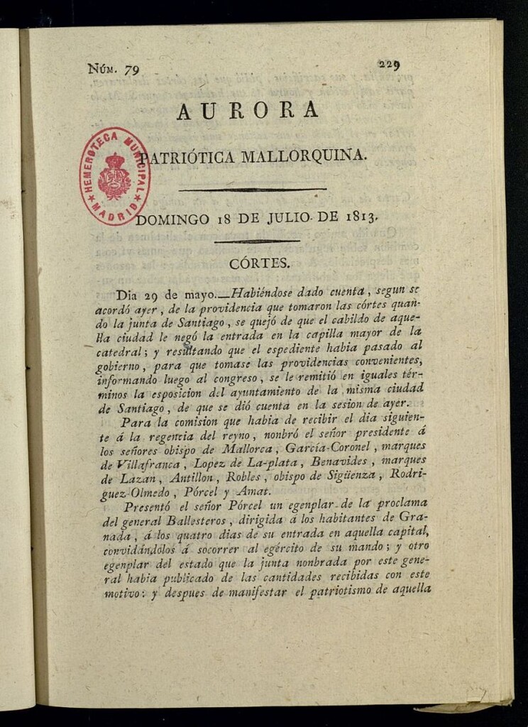 Miniatura de Aurora Patriótica Mallorquina del 18 de julio de 1813, nº 79