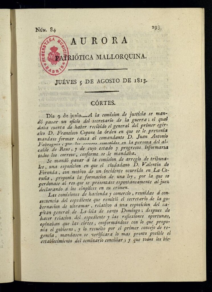 Miniatura de Aurora Patriótica Mallorquina del 5 de agosto de 1813, nº 84