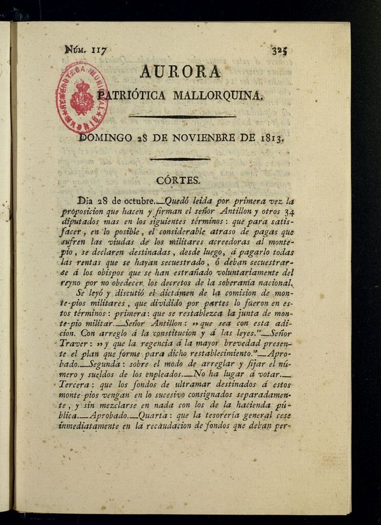 Miniatura de Aurora Patriótica Mallorquina del 28 de noviembre de 1813, nº 117