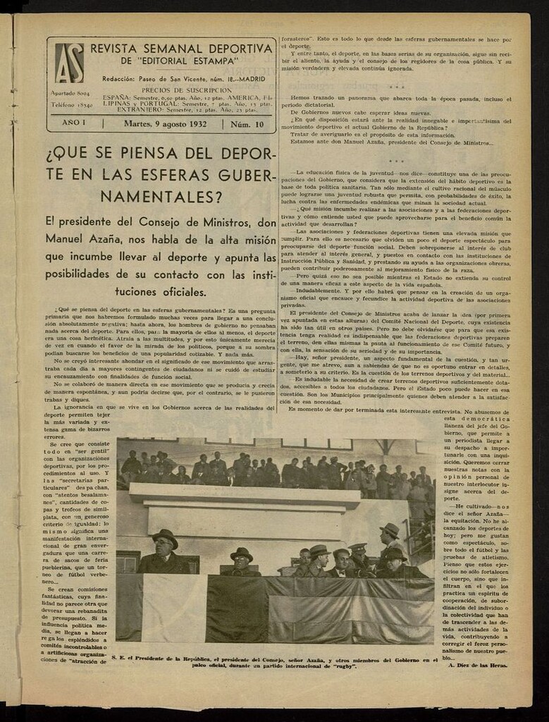 Miniatura de As: revista semanal deportiva del 9 de agosto de 1932