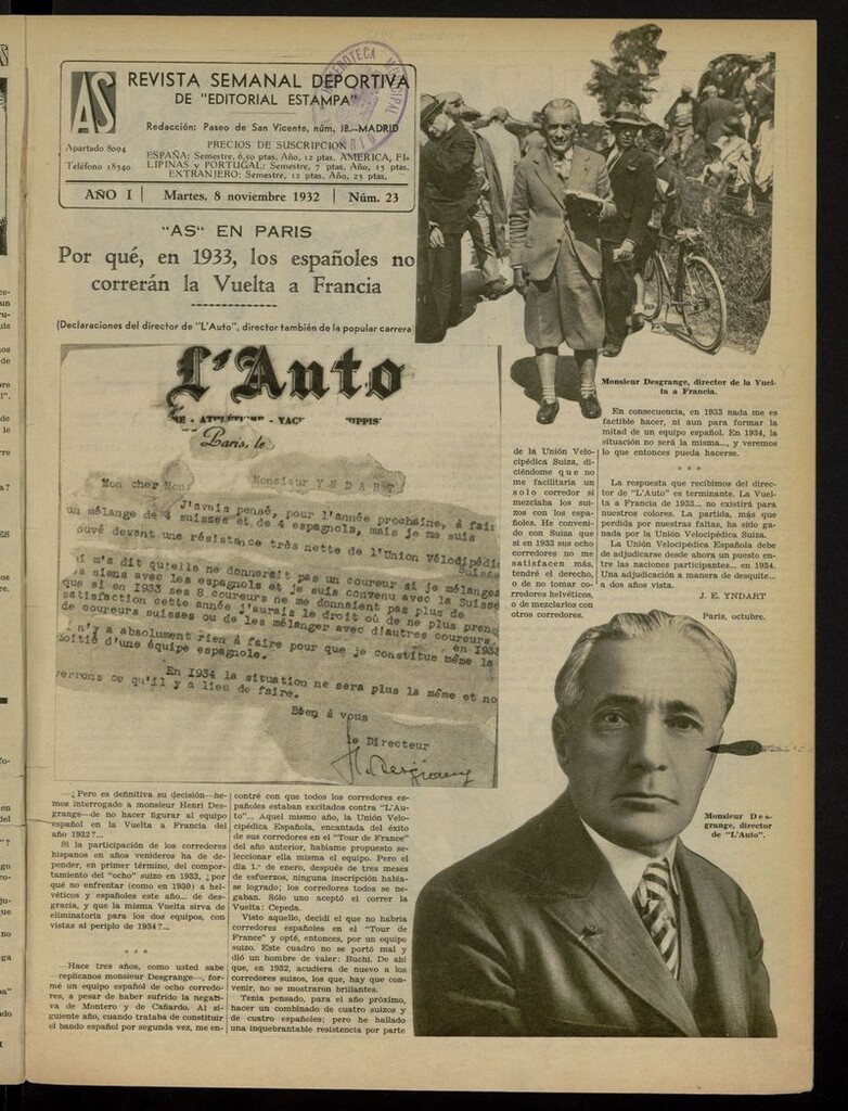 Miniatura de As: revista semanal deportiva del 8 de noviembre de 1932