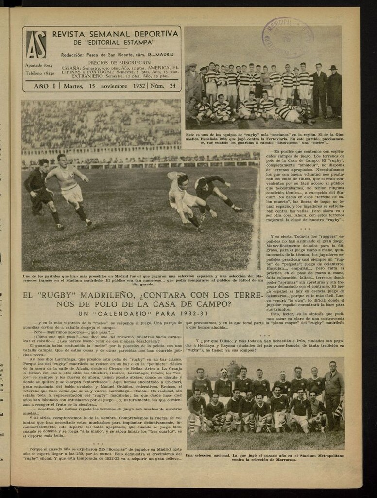 Miniatura de As: revista semanal deportiva del 15 de noviembre de 1932