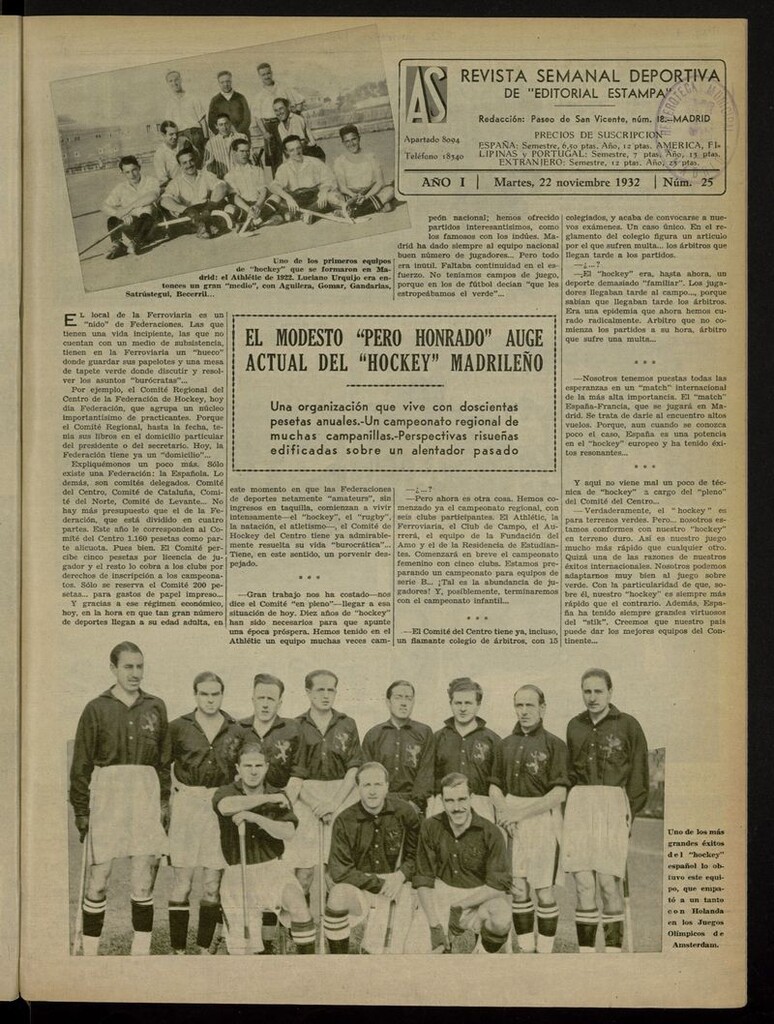 Miniatura de As: revista semanal deportiva del 22 de noviembre de 1932