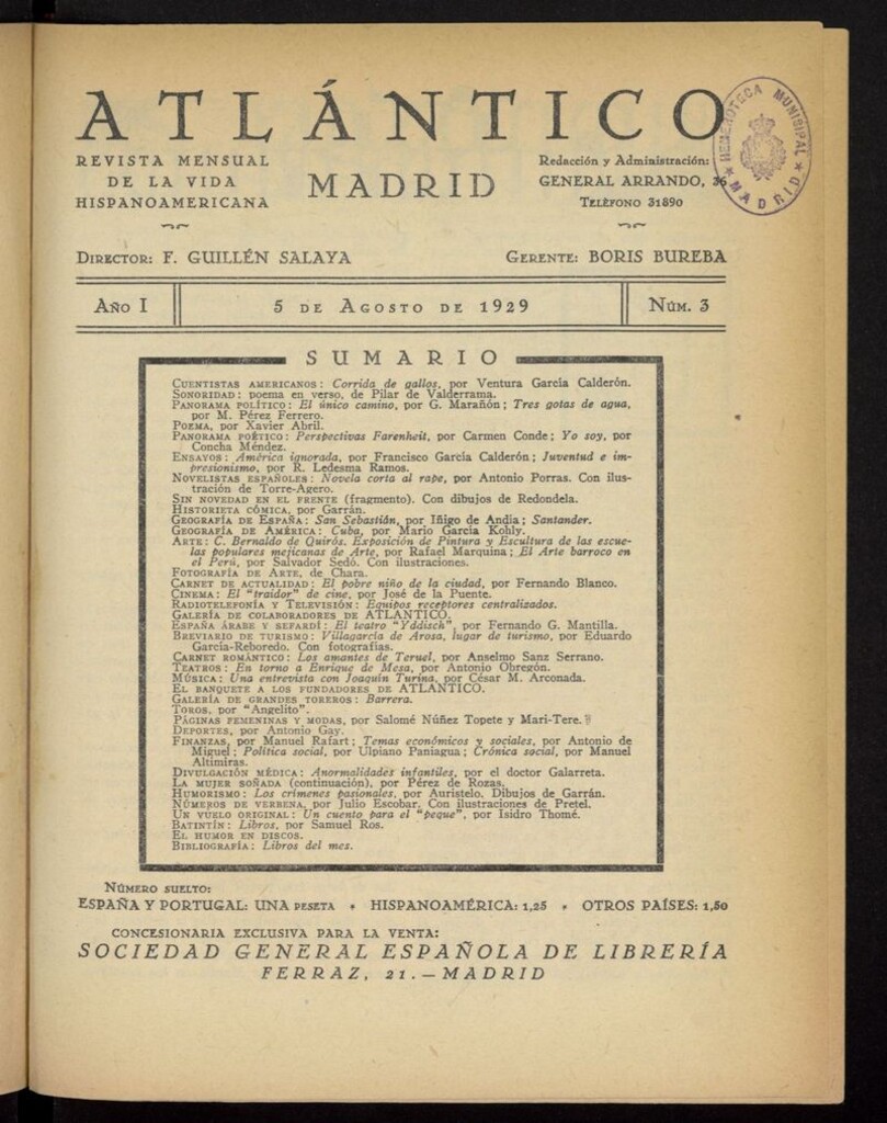 Miniatura de Atlántico: revista mensual de la vida hispanoamericana del 5 de agosto de 1929