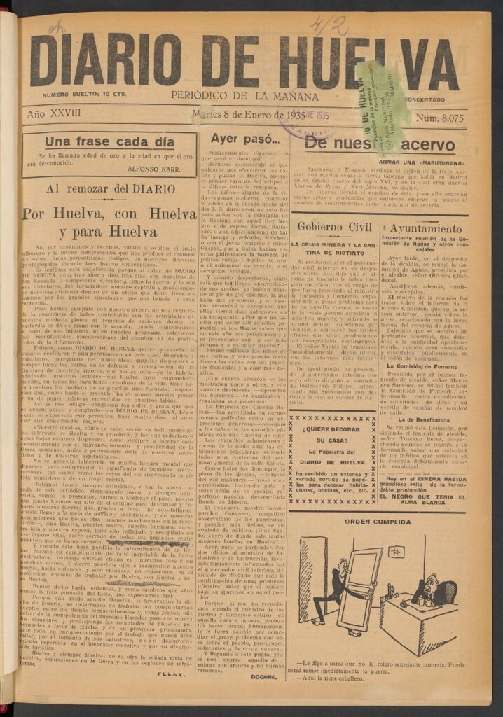 Miniatura de Diario de Huelva : periódico independiente del 8 de enero de 1935