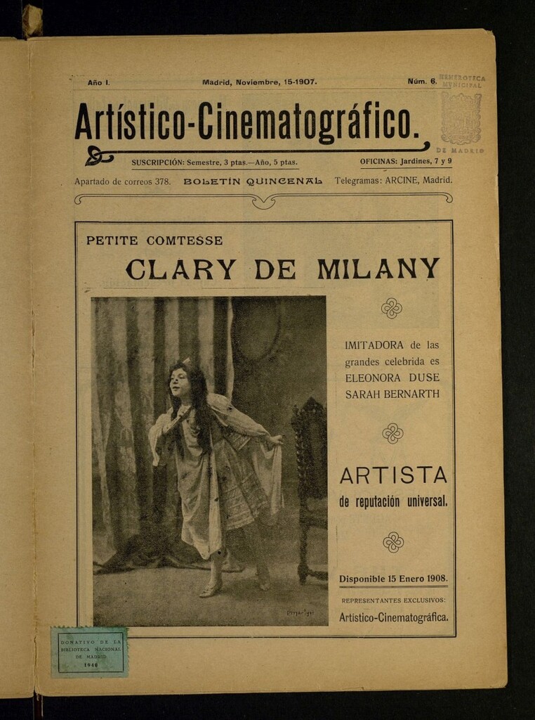 Miniatura de Artístico-Cinematográfico: Boletín Quincenal del 15 de noviembre de 1907