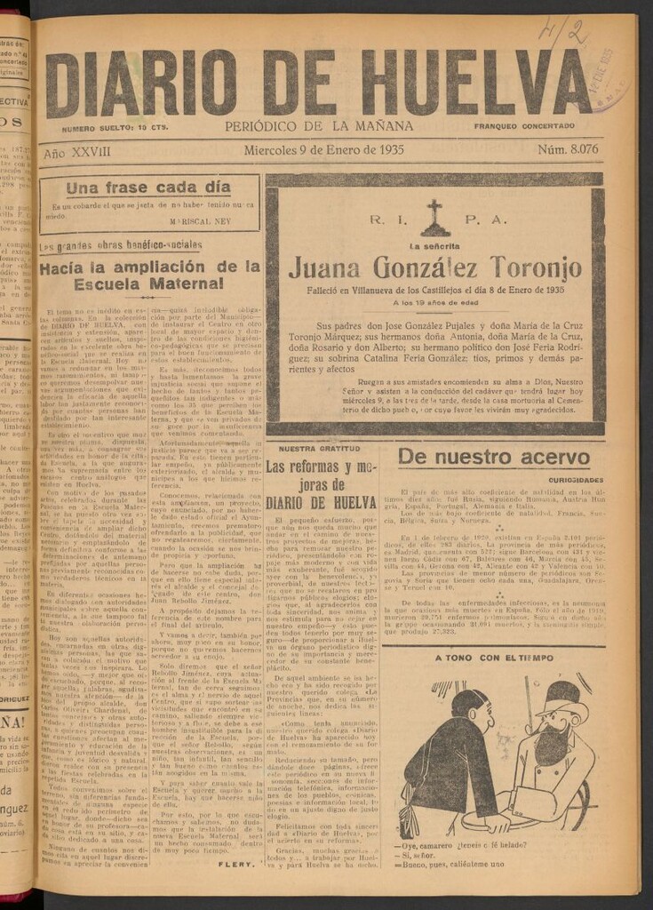 Miniatura de Diario de Huelva : periódico independiente del 9 de enero de 1935