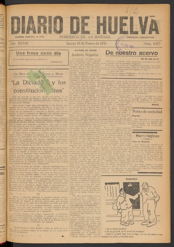 Miniatura de Diario de Huelva : periódico independiente del 10 de enero de 1935