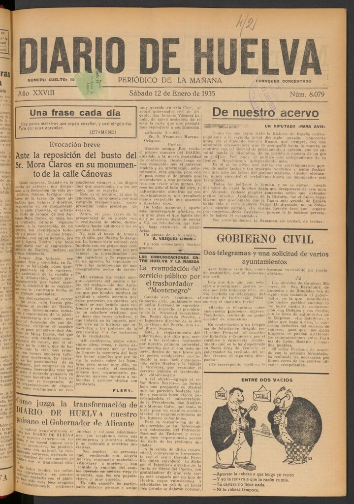 Miniatura de Diario de Huelva : periódico independiente del 12 de enero de 1935