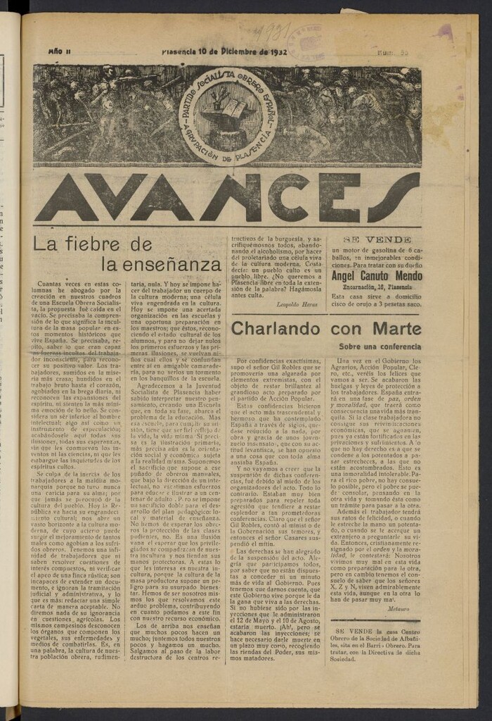 Miniatura de Avances (Plasencia, 1932) del 10 de diciembre de 1932