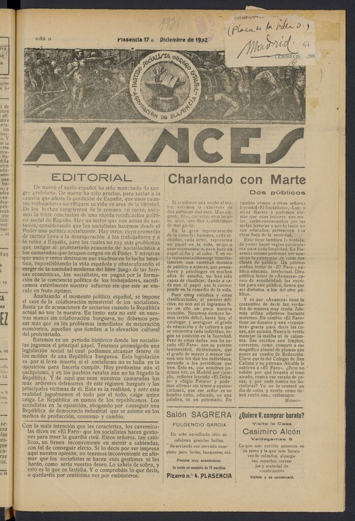 Miniatura de Avances (Plasencia, 1932) del 17 de diciembre de 1932