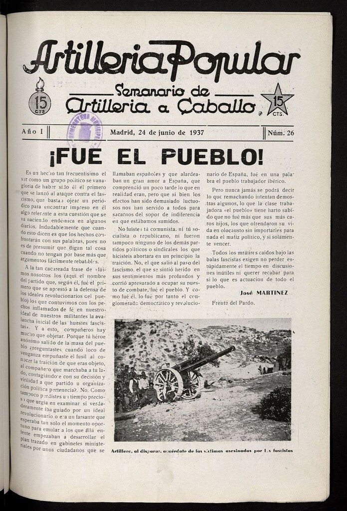 Miniatura de Artilleria Popular del 24 de junio de 1937