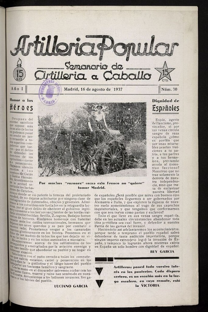 Miniatura de Artilleria Popular del 16 de agosto de 1937