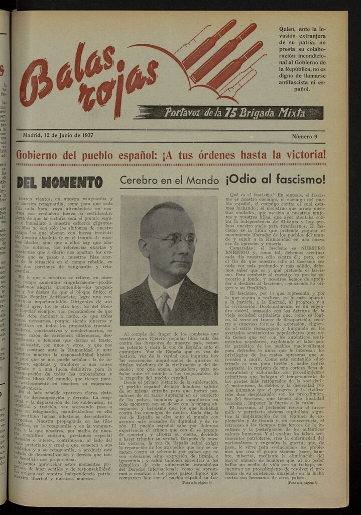 Miniatura de Balas Rojas: Portavoz de la 75 Brigada Mixta del 12 de junio de 1937