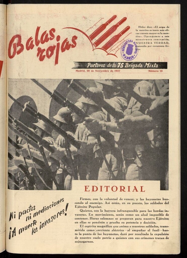 Miniatura de Balas Rojas: Portavoz de la 75 Brigada Mixta del 20 de noviembre de 1937