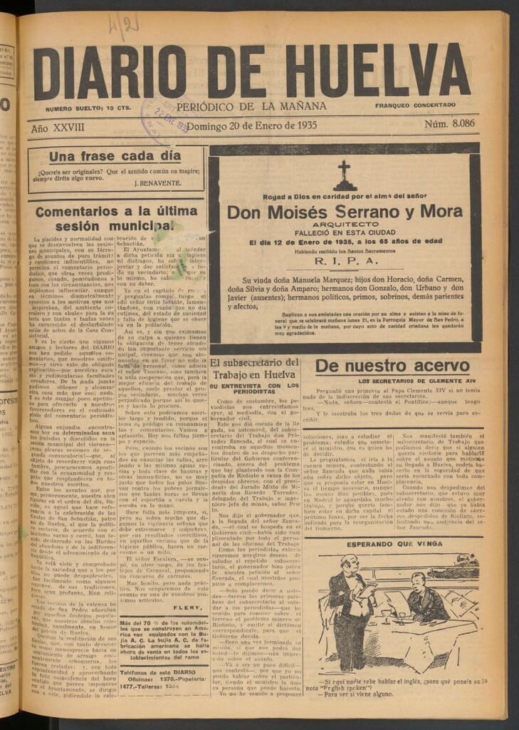 Miniatura de Diario de Huelva : periódico independiente del 20 de enero de 1935