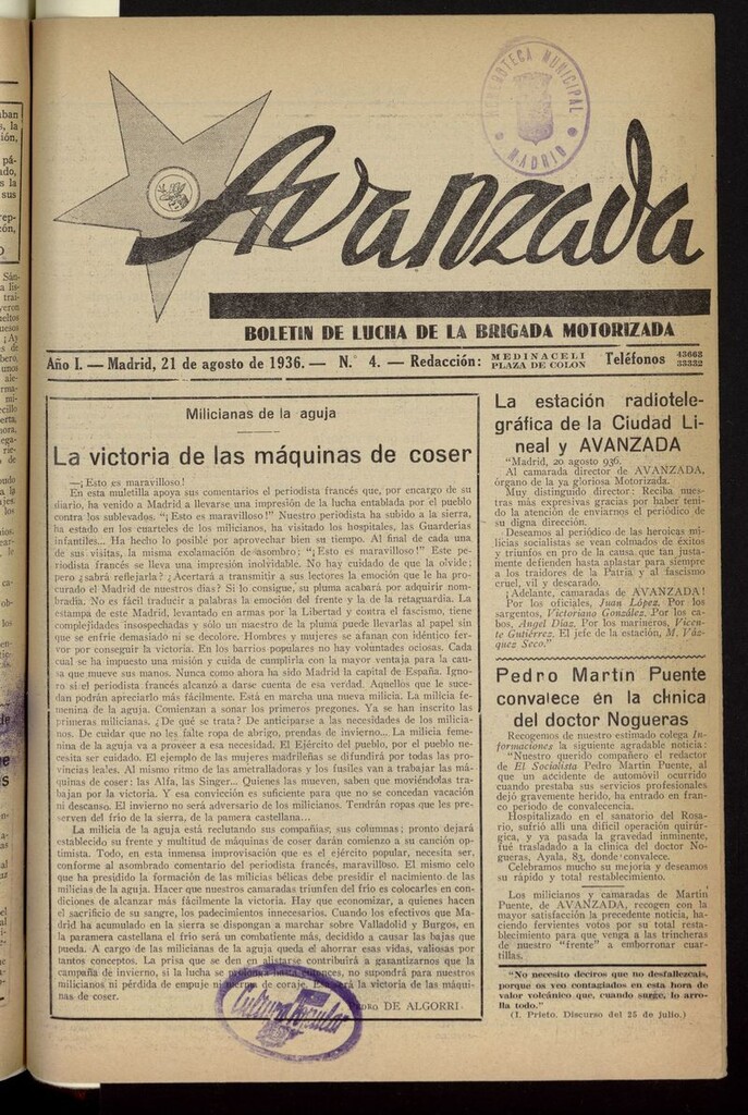 Miniatura de Avanzada (Madrid. 1936) del 21 de agosto de 1936