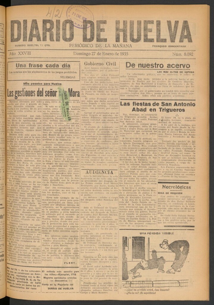 Miniatura de Diario de Huelva : periódico independiente del 27 de enero de 1935
