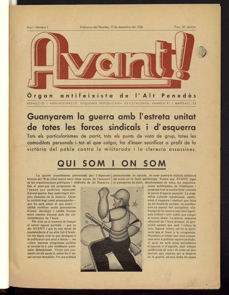 Miniatura de Avant : Organ antifeixista de l´Alt Penedés del 10 de desembre de 1936