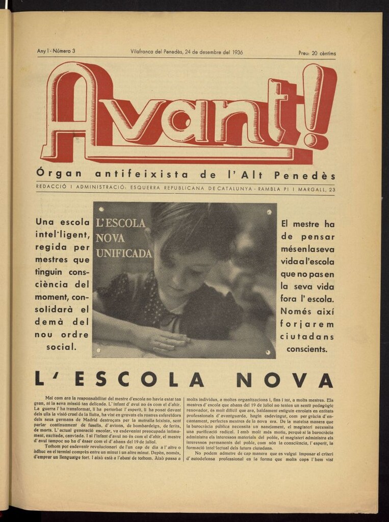 Miniatura de Avant : Organ antifeixista de l´Alt Penedés del 24 de desembre de 1936