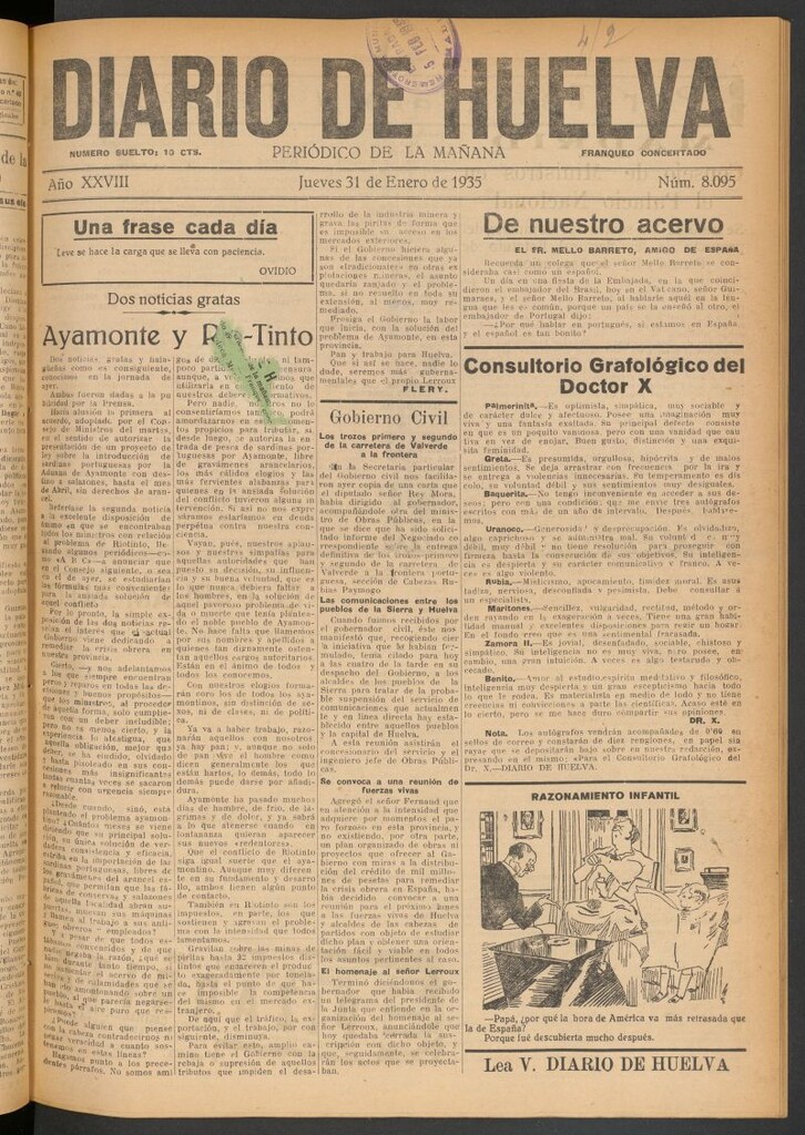 Miniatura de Diario de Huelva : periódico independiente del 31 de enero de 1935