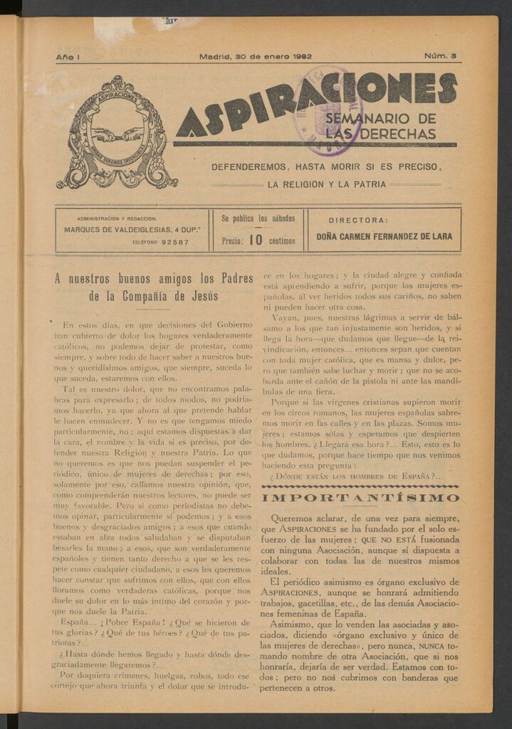 Miniatura de Aspiraciones: Semanario de las derechas del 30 de enero de 1932