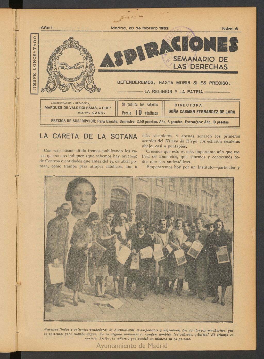 Miniatura de Aspiraciones: Semanario de las derechas del 20 de febrero de 1932