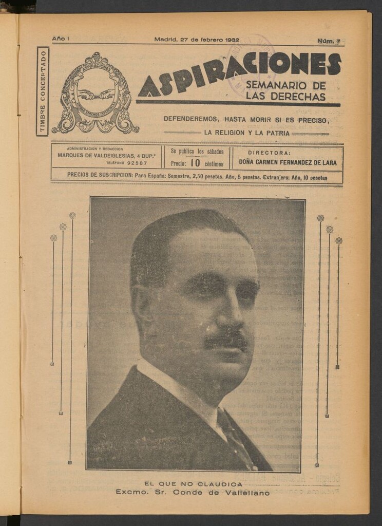 Miniatura de Aspiraciones: Semanario de las derechas del 27 de febrero de 1932