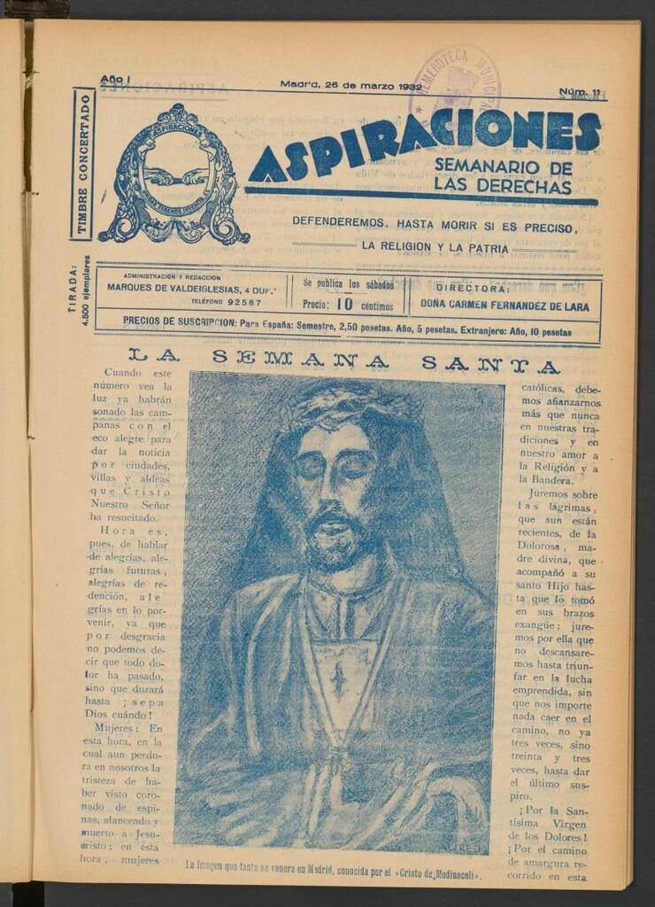Miniatura de Aspiraciones: Semanario de las derechas del 26 de marzo de 1932