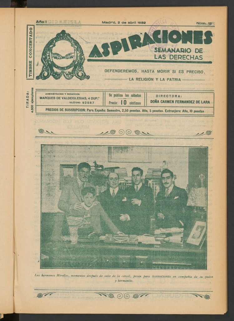 Miniatura de Aspiraciones: Semanario de las derechas del 2 de abril de 1932