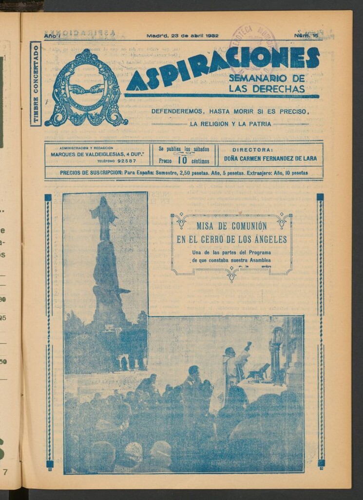 Miniatura de Aspiraciones: Semanario de las derechas del 23 de abril de 1932