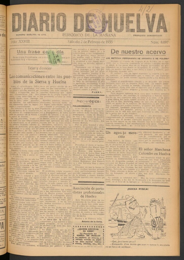 Miniatura de Diario de Huelva : periódico independiente del 2 de febrero de 1935