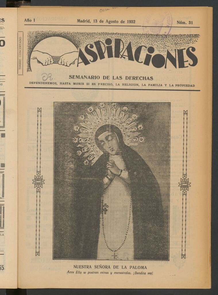 Miniatura de Aspiraciones: Semanario de las derechas del 13 de agosto de 1932