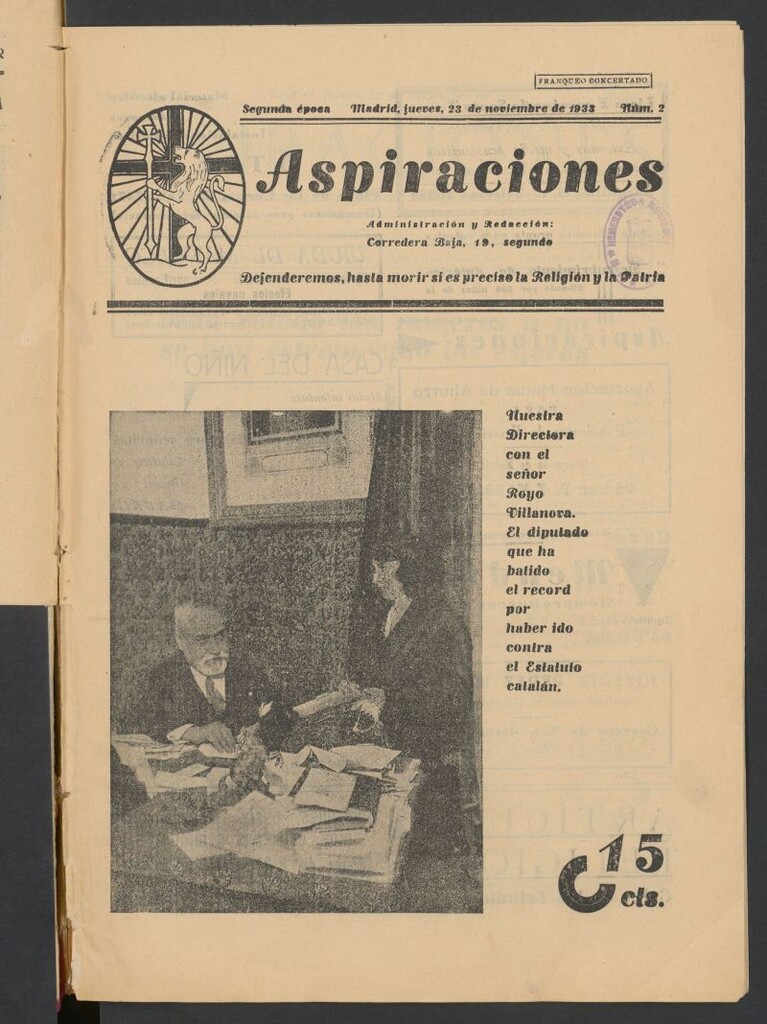Miniatura de Aspiraciones: Semanario de las derechas del 23 de noviembre de 1933
