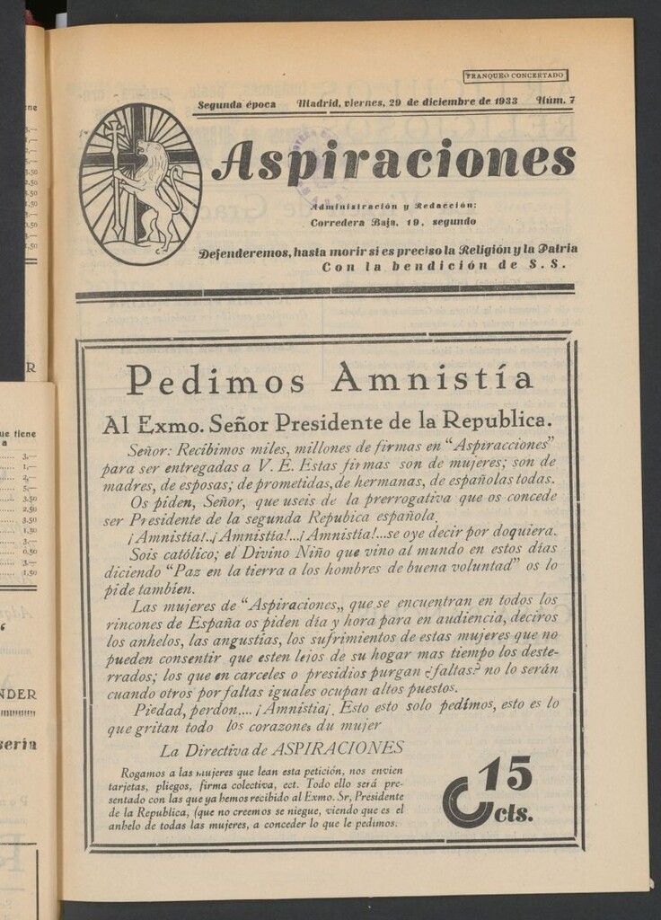 Miniatura de Aspiraciones: Semanario de las derechas del 29 de diciembre de 1933