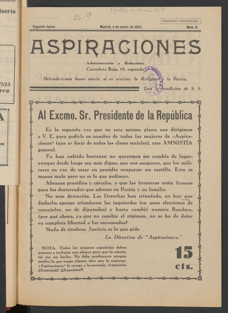 Miniatura de Aspiraciones: Semanario de las derechas del 4 de enero de 1934